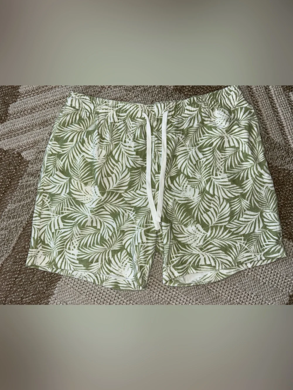 C&C California Olive Green and White Leaf Print Loungewear Set with Retro Logo